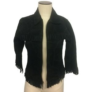 New Juniors Large Patchwork Suede Fringe Jacket